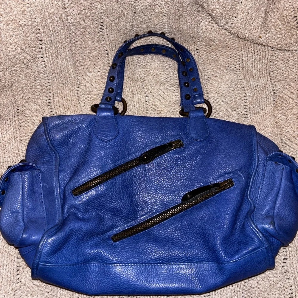SALE! Betsey Johnson Queen of the Night Electric Blue Studded Leather Handbag - Picture 1 of 11